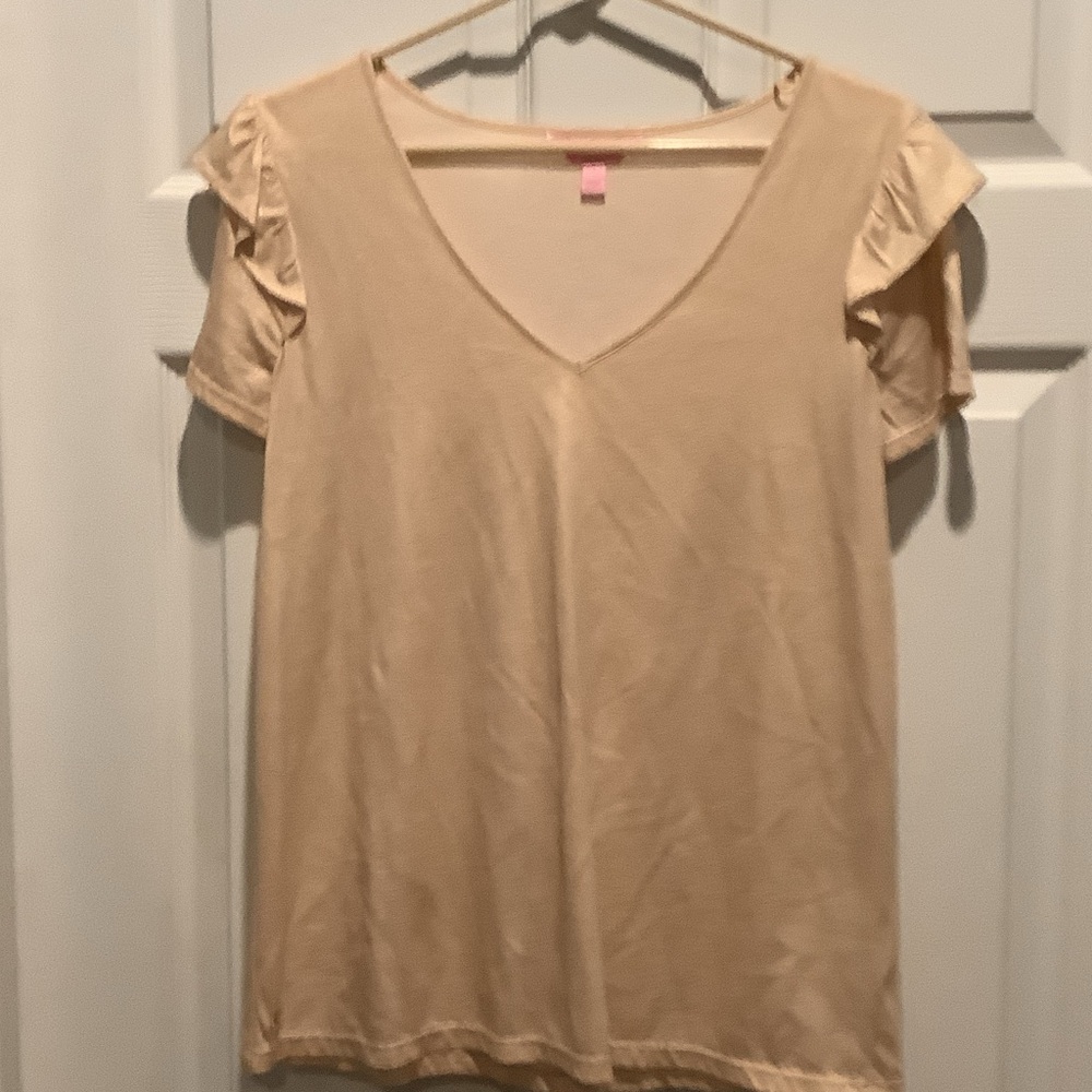 Lilly Pulitzer Beige‎ V-Neck Ruffle Sleeve Tunic